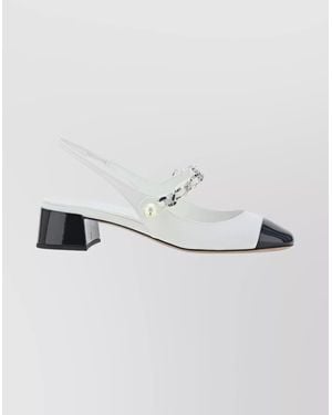 Miu Miu Almond Toe Slingback Pumps With Chain Detail - Metallic
