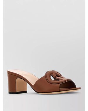 Gucci Leather Mules Block Heel Peep Toe - Brown