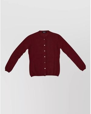 LA ROSE Cashmere Cardigan Crew Neck Long Sleeves - Red