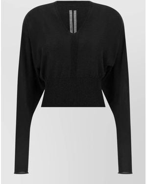 Rick Owens Cropped Knit Top Long Sleeves V Neckline - Black