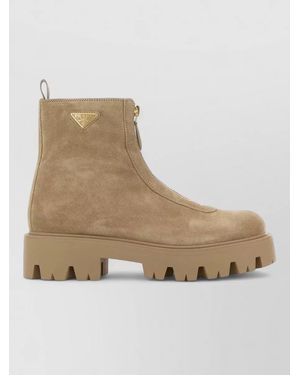 Prada Chunky Sole Ankle Boots With Pull Tab - Natural
