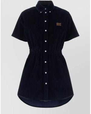 Miu Miu Corduroy Shirt Dress Elastic Waist Mini - Blue