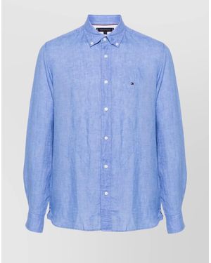 Tommy Hilfiger Linen Logo Shirt Button-Down Collar - Blue