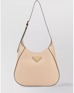 Prada Triangle Leather Shoulder Bag - Natural