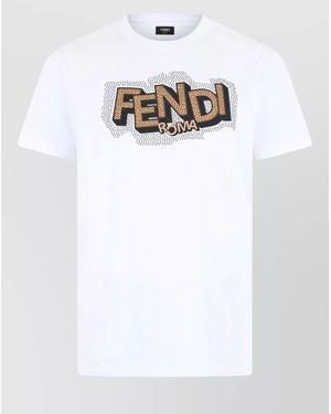 Fendi Cotton T Shirt Rhinestone Graphic Print - White