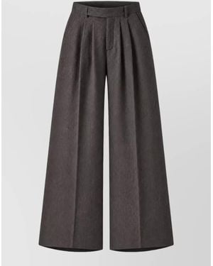 LE SULLY STUDIO High-Rise Pleated Wide-Leg Wool Suit Pants - Gray