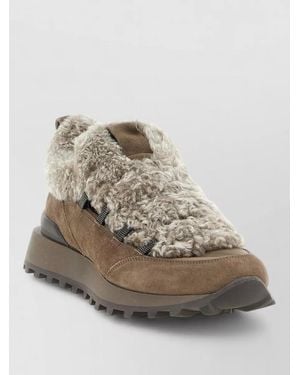 Brunello Cucinelli Monile Shearling Trainers Tank Sole - Natural