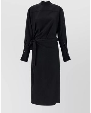 The Row High Neck Long Sleeve Dress With Waist Tie - Black