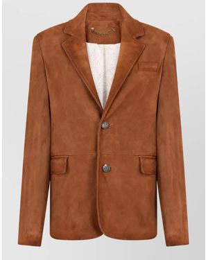 Golden Goose Suede Single-Breasted Blazer Jacket - Brown