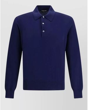Tom Ford Cotton Long-Sleeve Polo Shirt - Blue