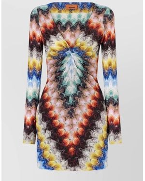 Missoni Long Sleeve Fitted Mini Dress V Neckline - Multicolour