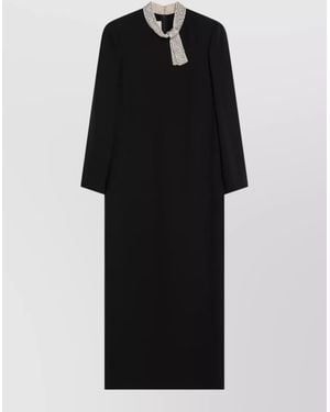 Valentino Beaded Neckline Long Sleeve Maxi Dress - Black