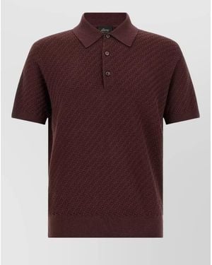 Brioni Silk Cashmere Trama Weaving Short-Sleeve Polo Shirt - Red