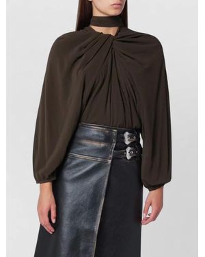 NAMACHEKO Choker Neck Top Draped Keyhole Back - Black