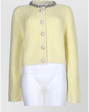 Self-Portrait Pearl Strass Knit Cardigan - Yellow
