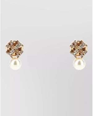 Tory Burch Moondance Brass Earrings Crystal Pearl Studs - Multicolor