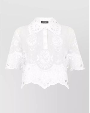 Dolce & Gabbana Short Sleeve Polo Shirt Floral Embroidery - White