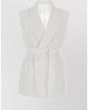 Brunello Cucinelli Tailored Cotton Blend Vest Belted Waist - White