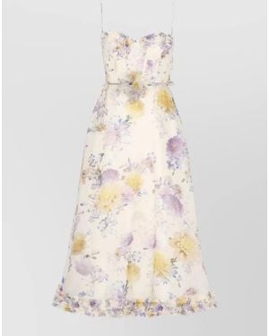Zimmermann Linen Silk Midi Dress Floral Belt - White
