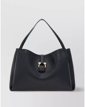 Ferragamo Large Leather Tote Bag - Black