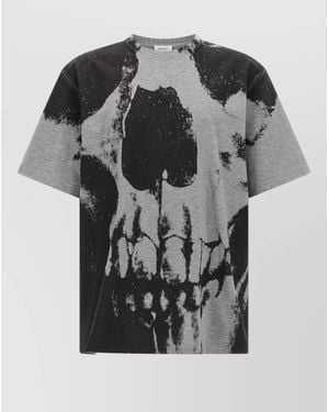 McQueen Skull Motif Crew Neck Graphic T Shirt - Black
