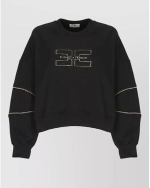 Elisabetta Franchi Cotton Ribbed Sweatshirt - Black
