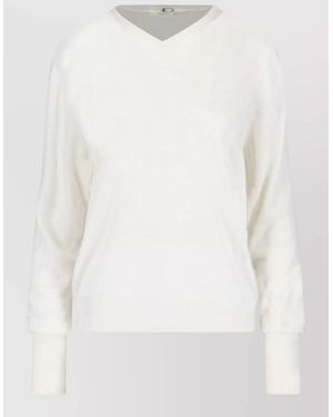 Ma'ry'ya Knit Sweater Long Sleeves V Neckline - White