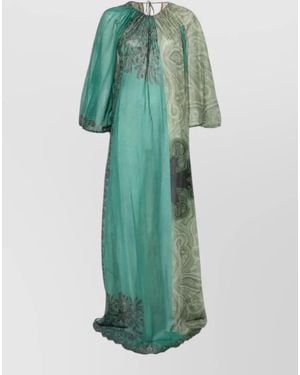 Pierre Louis Mascia Silk Cotton Blend Paisley Print Gathered Long Sleeve Maxi Dress - Green