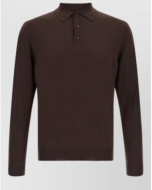 Zanone Long Sleeve Polo Shirt Regular Fit - Brown