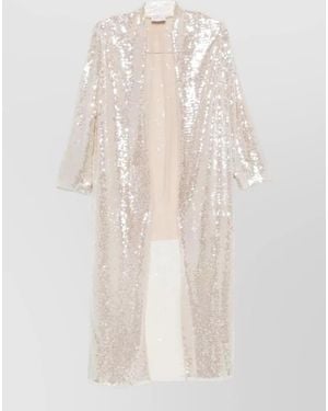 forte_forte Longline Sequin Evening Dustcoat Three Quarter Sleeves - White