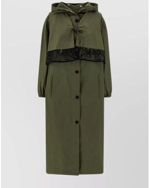Le twins Long Trench Coat With Lace And Hood - Green