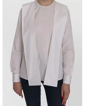 DSquared² Cotton Pleated Long-Sleeve Crew-Neck Blouse - Gray