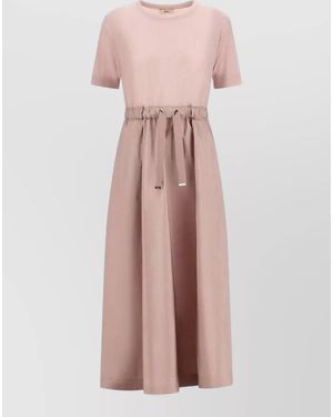 Herno Midi Dress Short Sleeves Round Neckline Drawstring - Pink