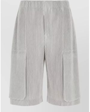 Homme Plissé Issey Miyake Pleated Relaxed-Fit Cargo Bermuda Shorts - Grey
