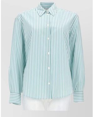 MC2 Saint Barth Striped Shirt Straight Cut Collar Embroidery - Blue