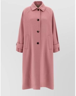 Alberto Biani Wool Coat With Notched Collar And Raglan Sleeves - Pink