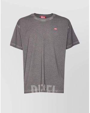 DIESEL Crewneck T-Shirt Logo Print Front - Gray