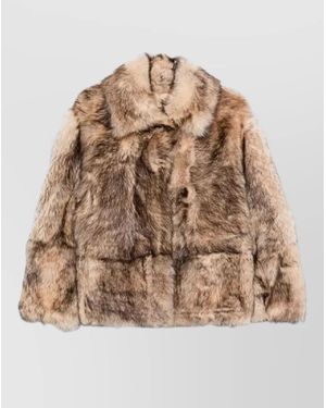 P.A.R.O.S.H. Collared Faux Fur Jacket Front Pockets - Natural