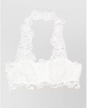 Ermanno Scervino Linen Halter Neck Cropped Top Lace - White