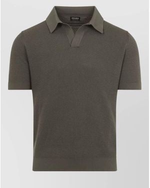 ZEGNA Polo Shirt Short Sleeves V Neckline - Grey