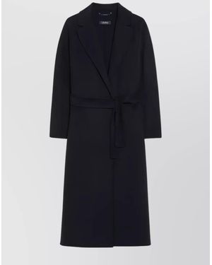 Max Mara Long Sleeve Belted Coat Pockets - Blue