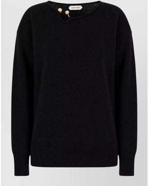 Alberta Ferretti Long Sleeve Crew Neck Knit Top Buttons - Black