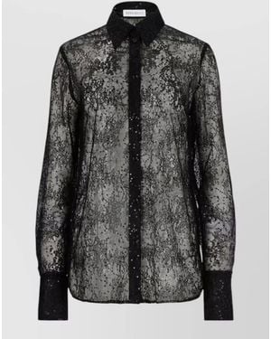 Nina Ricci Lace Sequin Shirt Long Cuffed Sleeves - Black