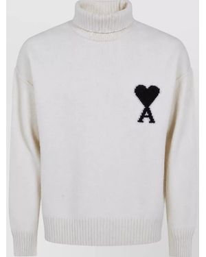 Ami Paris Wool Funnel Neck Sweater - White