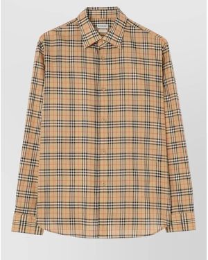 Burberry Relaxed Fit Checked Shirt Button Down - Natural