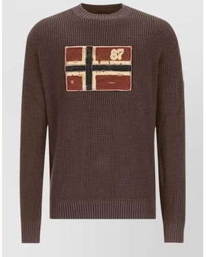 Napapijri Waffle-Knit Organic Cotton Wool Sweater - Brown