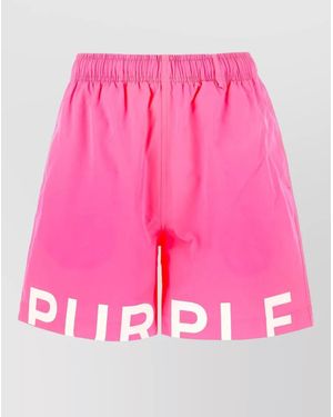 Purple Polyester Swim Shorts Back Pocket Eyelets - Pink