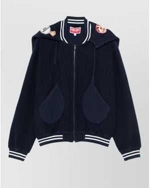 KENZO Hooded Blazer Nylon And Silk Jacket - Blue