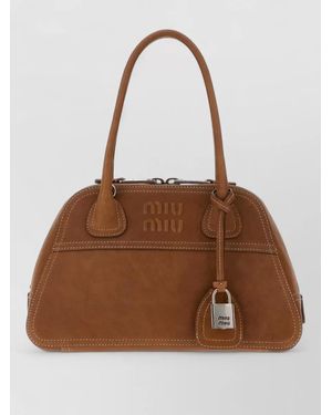 Miu Miu Vivant Leather Tote Bag Adjustable Strap - Brown