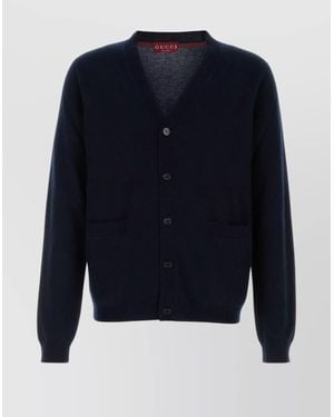 Gucci Cashmere Cardigan With V-Neck And Pockets - Blue